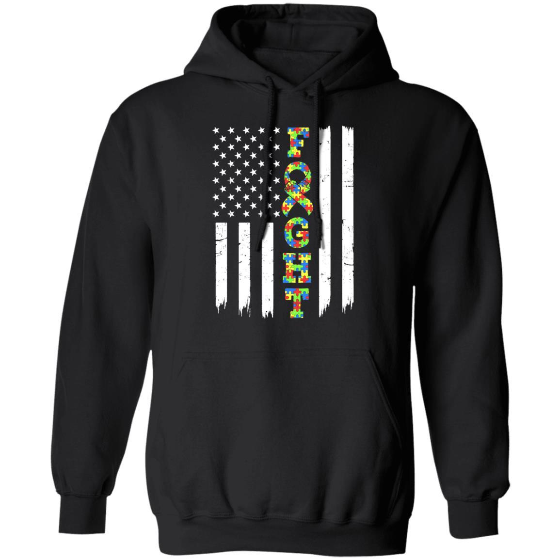 Autism Awareness American Flag Distressed-T-Shirt & Hoodie-Pullover Hoodie-Black