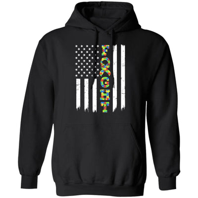 Autism Awareness American Flag Distressed-T-Shirt & Hoodie-Pullover Hoodie-Black