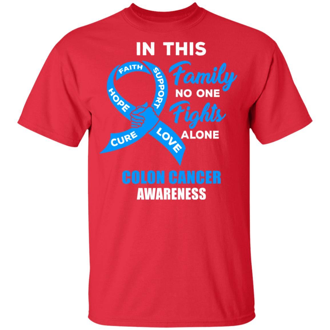 In This Family No One Fights Alone Colon Cancer Awareness Youth-Youth Shirt-Youth T-Shirt-Red