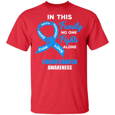 In This Family No One Fights Alone Colon Cancer Awareness Youth-Youth Shirt-Youth T-Shirt-Red
