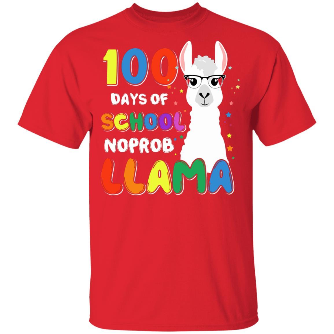 100 Days Of School No Probllama Llama 100Th Day Youth-Youth Shirt-Youth T-Shirt-Red