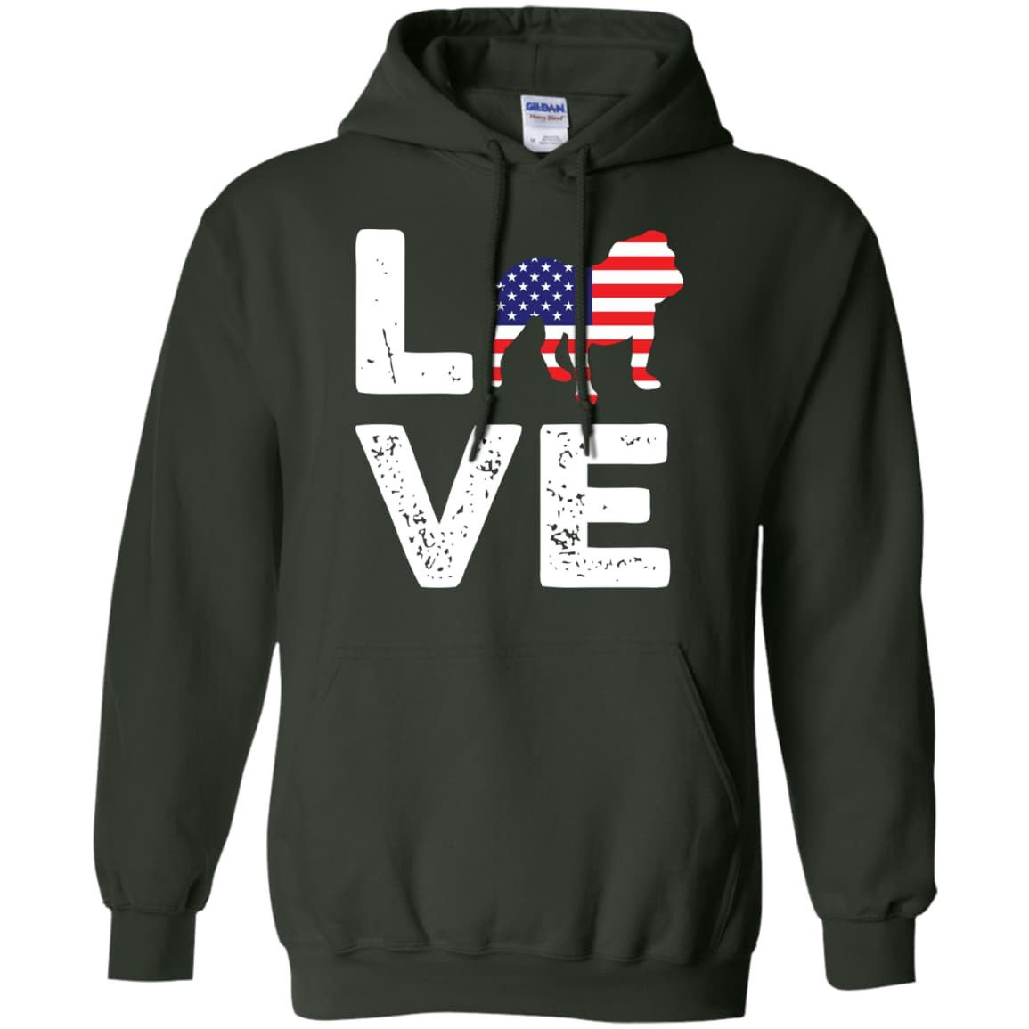American Flag Dog Pitbull Love-T-Shirt & Hoodie-Pullover Hoodie-Forest Green