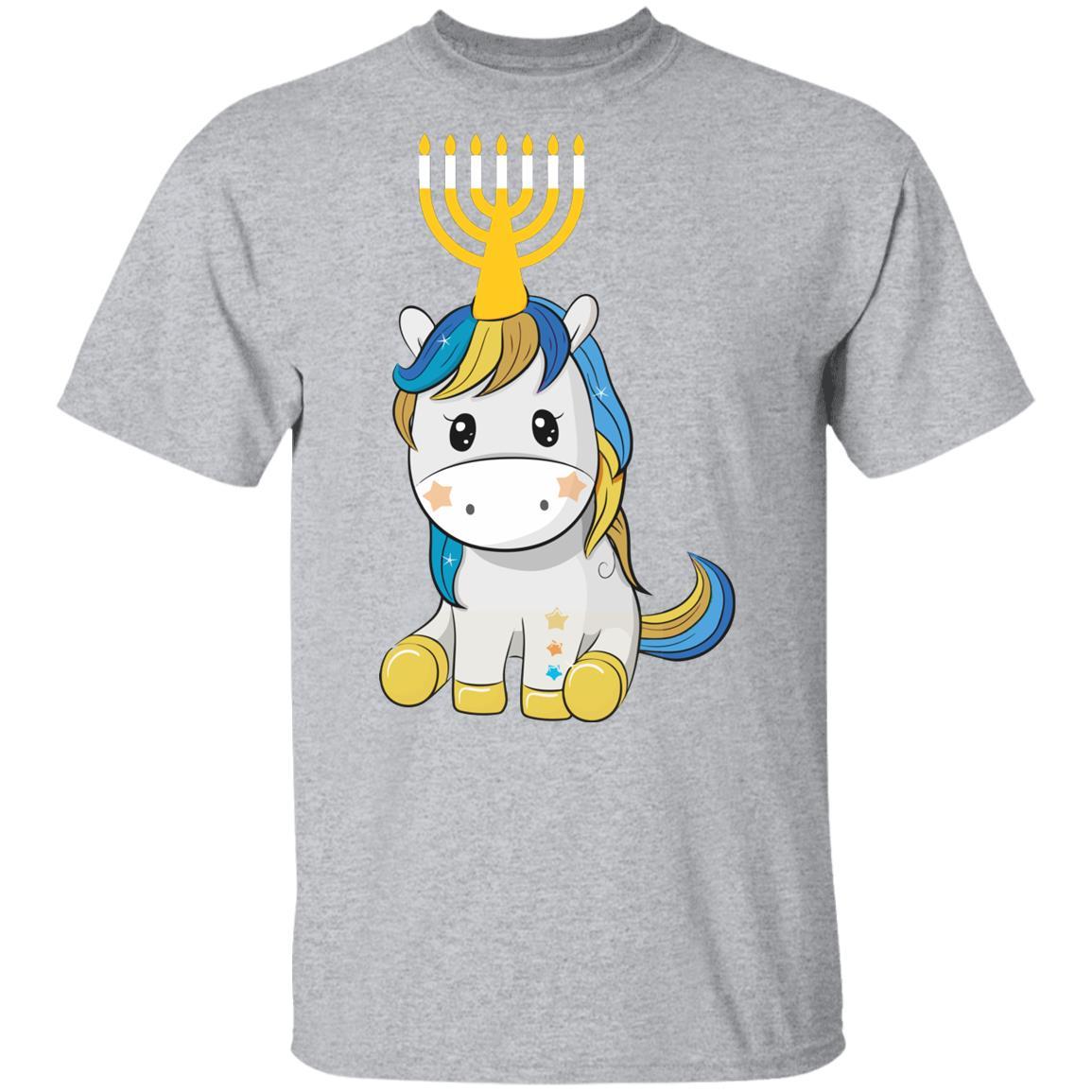 Funny Jewish Unicorn Menorah Kids Girl Hanukkah Youth-Youth Shirt-Youth T-Shirt-Sport Grey