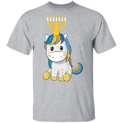Funny Jewish Unicorn Menorah Kids Girl Hanukkah Youth-Youth Shirt-Youth T-Shirt-Sport Grey
