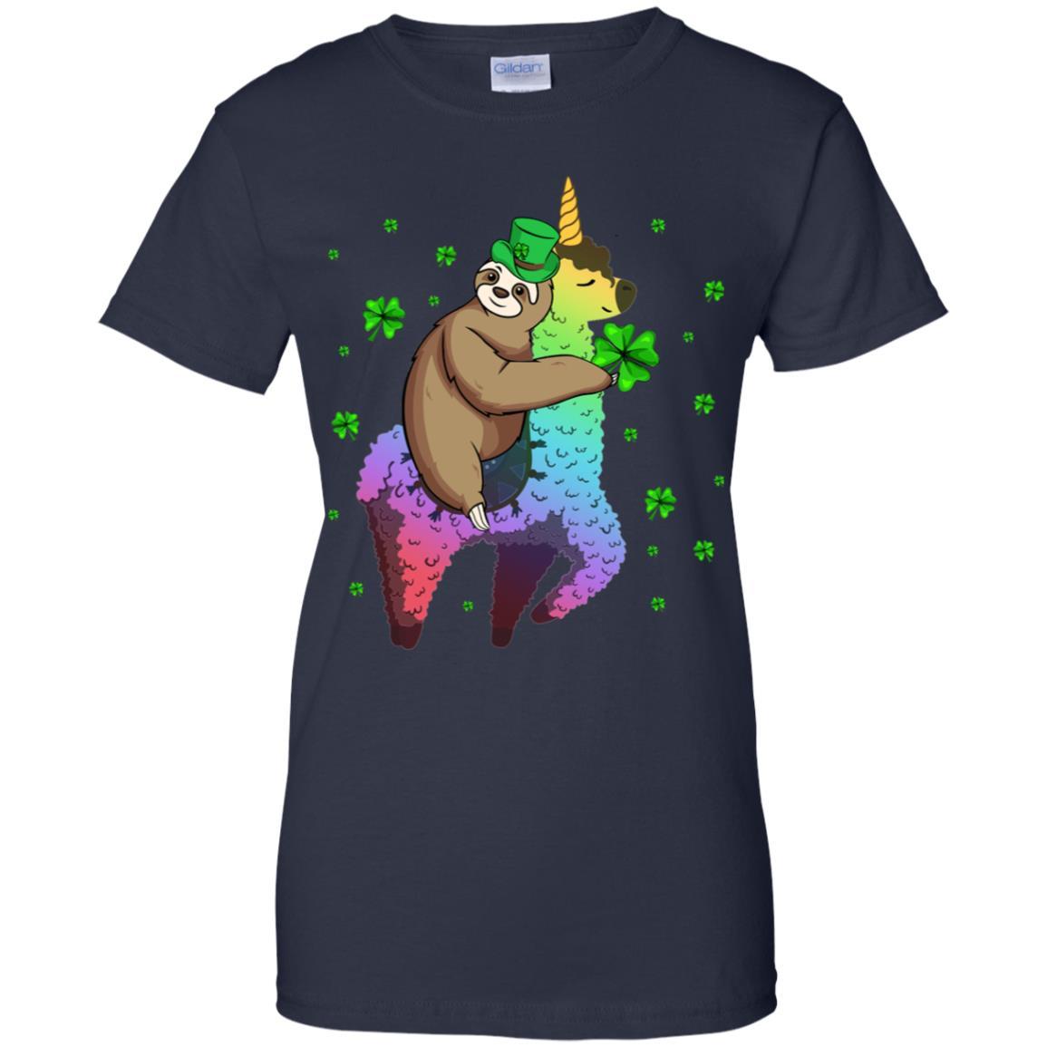 Leprechaun Sloth Riding Llama Unicorn St Patricks Day-T-Shirt & Hoodie-Women's T-Shirt-Navy