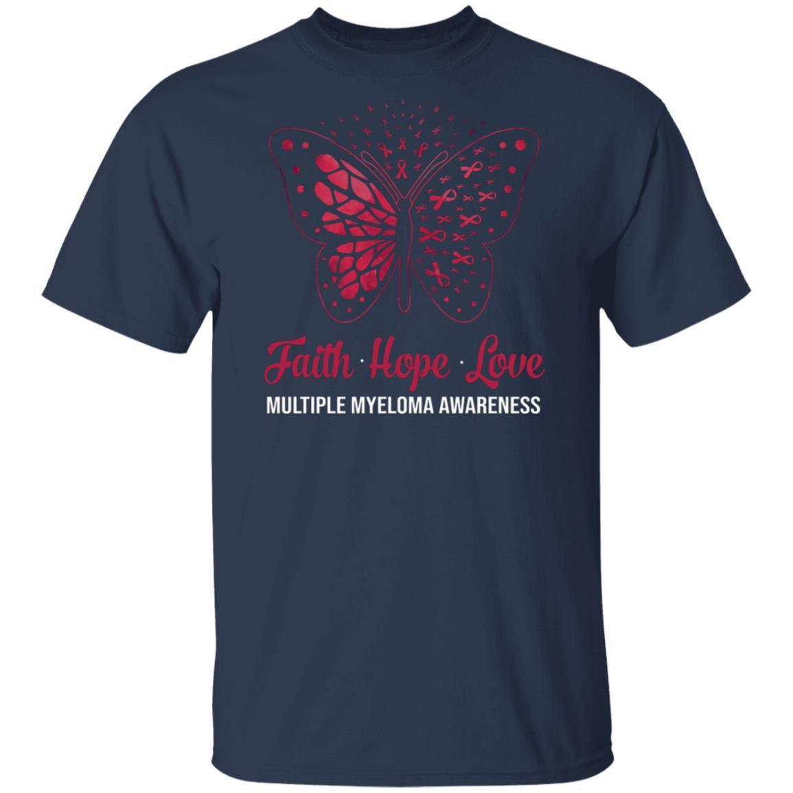 Faith Hope Love Butterfly Multiple Myeloma Awareness-T-Shirt & Hoodie-Classic T-Shirt-Navy