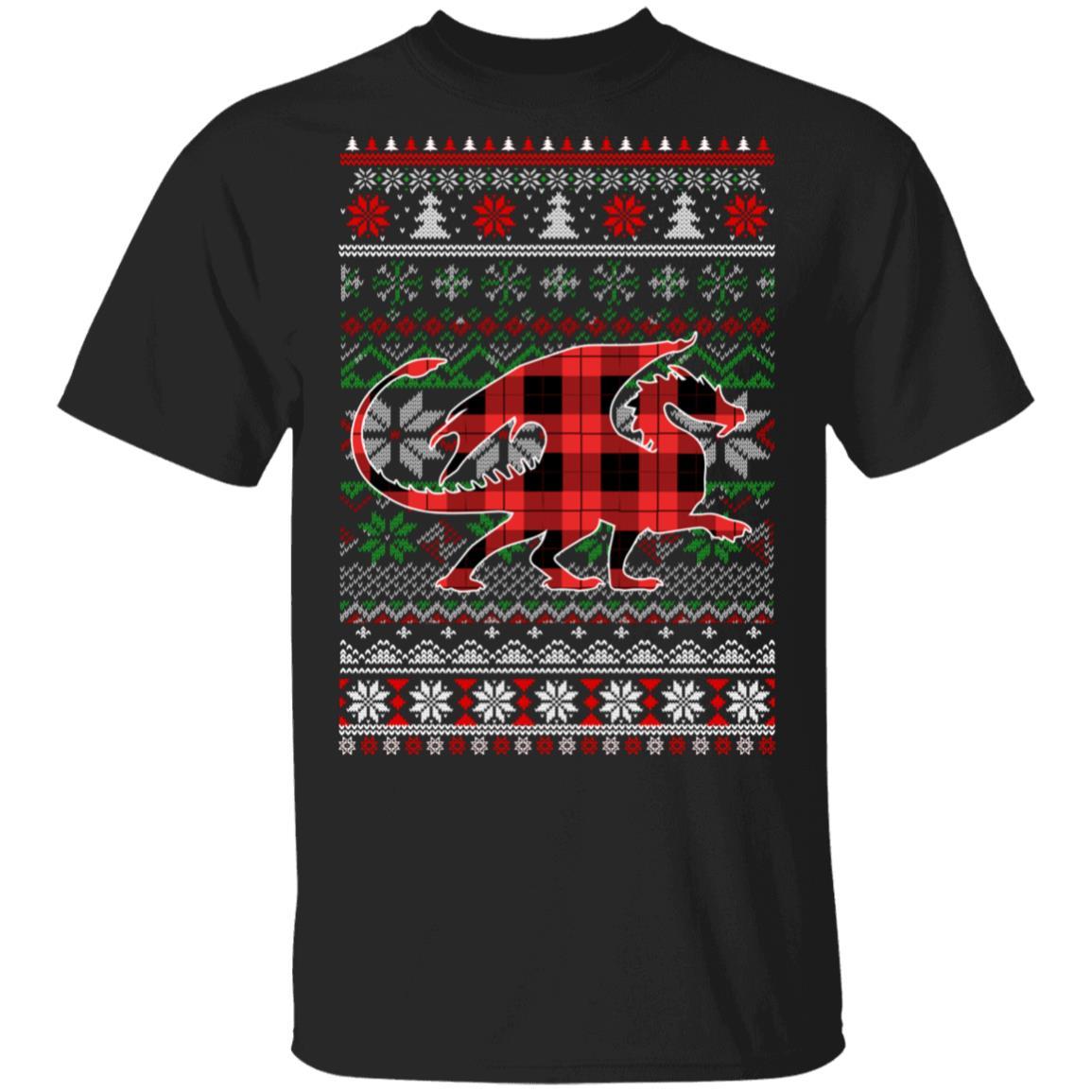 Dragon Red Plaid Ugly Christmas Sweater Funny Gifts