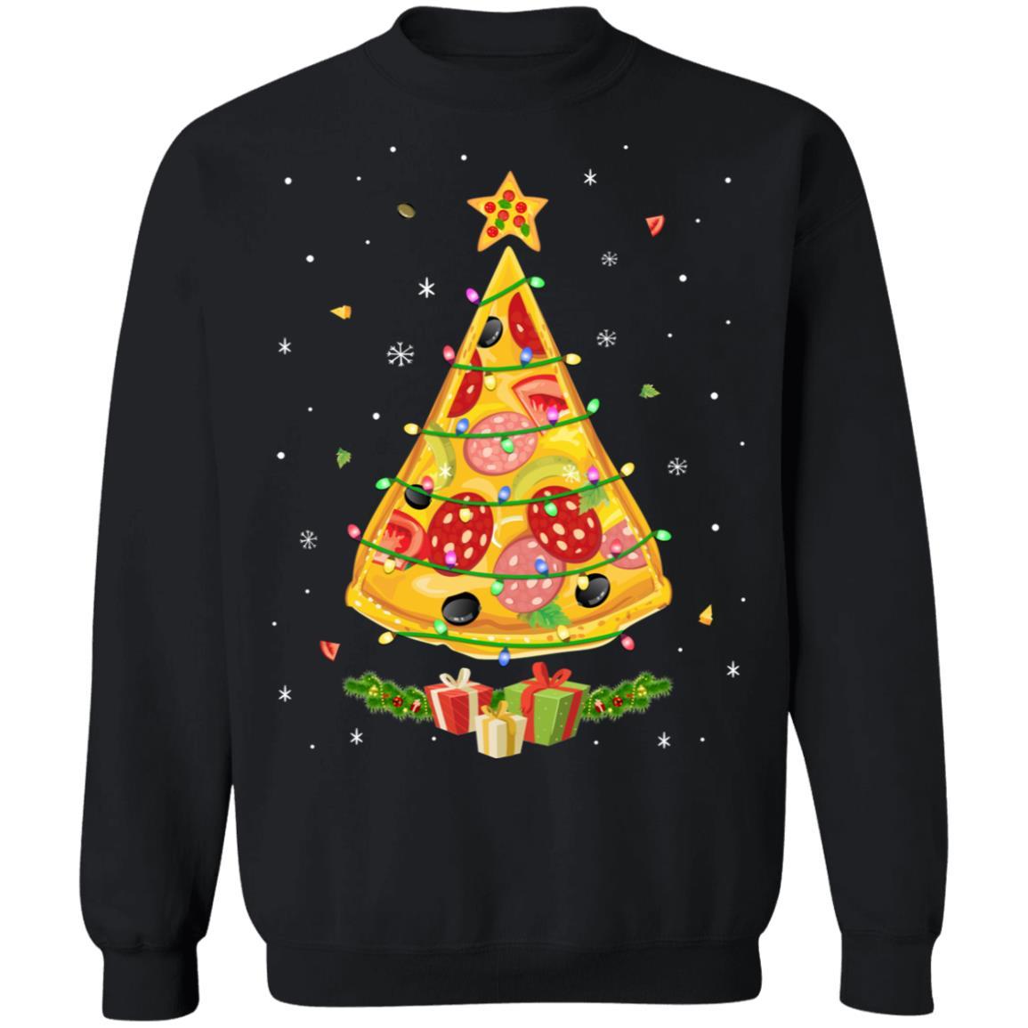 Pizza Christmas Pizza Slice Funny Christmas Tree-T-Shirt & Sweatshirt-Crewneck Sweatshirt-Black