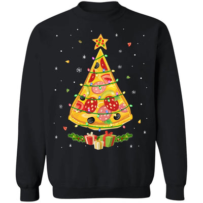 Pizza Christmas Pizza Slice Funny Christmas Tree-T-Shirt & Sweatshirt-Crewneck Sweatshirt-Black