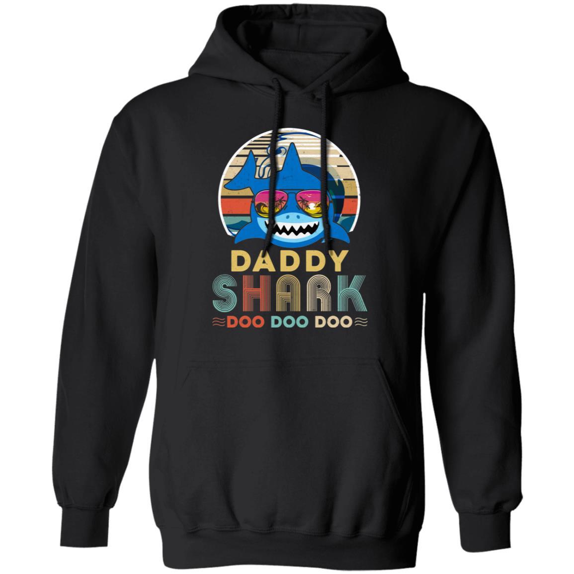 Retro Vintage Daddy Shark Doo Doo Doo-T-Shirt & Hoodie-Pullover Hoodie-Black