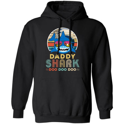 Retro Vintage Daddy Shark Doo Doo Doo-T-Shirt & Hoodie-Pullover Hoodie-Black