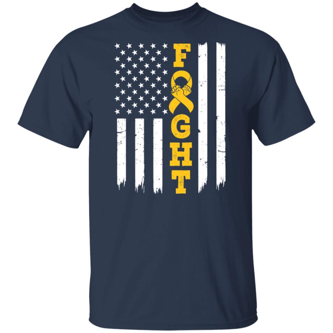Childhood Cancer Awareness American Flag Distressed-T-Shirt & Hoodie-Classic T-Shirt-Navy