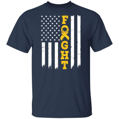 Childhood Cancer Awareness American Flag Distressed-T-Shirt & Hoodie-Classic T-Shirt-Navy