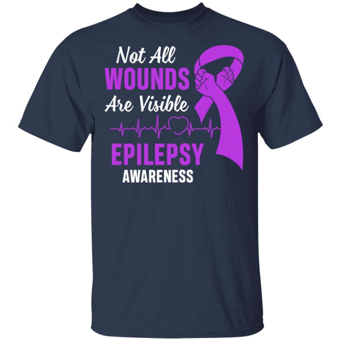 Epilepsy Awareness Purple Not All Wounds Are Visible-T-Shirt & Hoodie-Classic T-Shirt-Navy