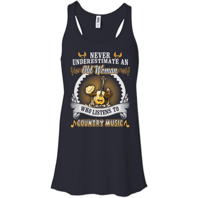 An Old Woman Listen To Country Music-T-Shirt & Hoodie-Women's Flowy Racerback Tank-Midnight
