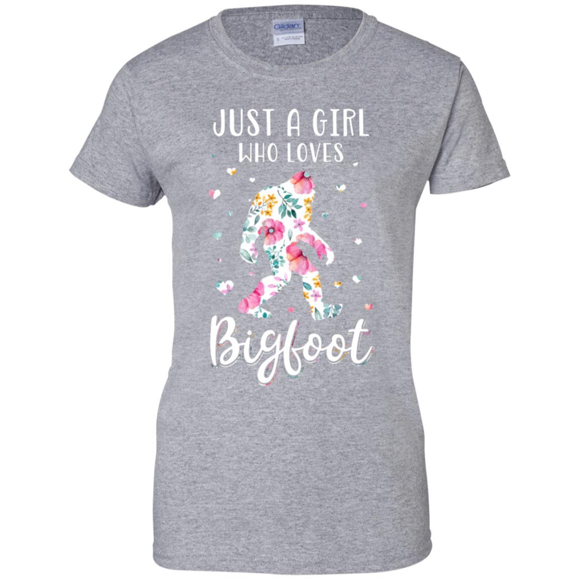 Flower Just A Girls Who Loves Bigfoot-T-Shirt & Tank Top-Women's T-Shirt-Sport Grey