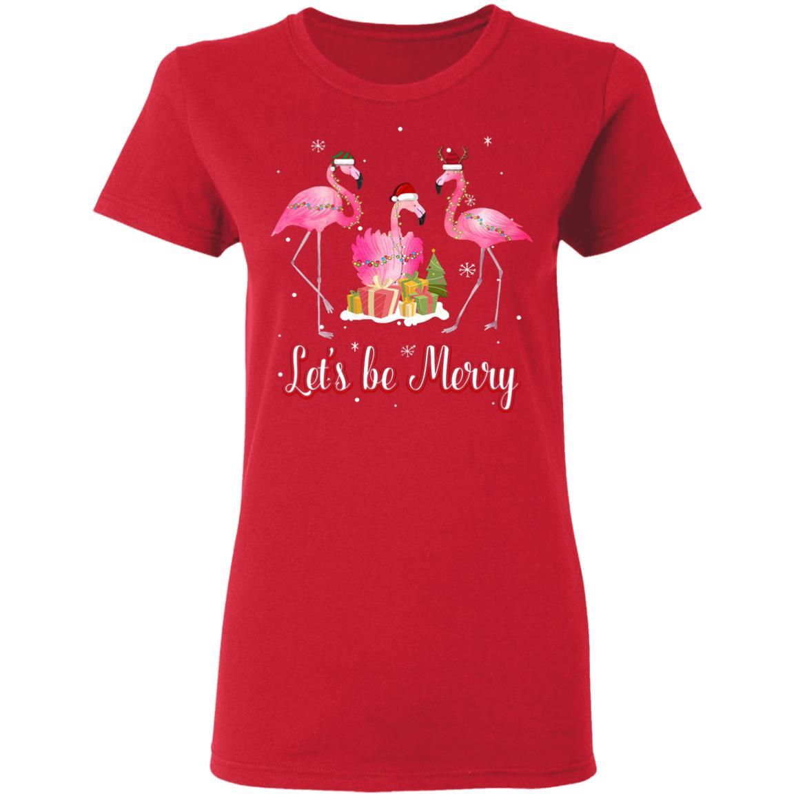 Family Holiday Let's Be Merry Christmas Flamingo-T-Shirt & Sweatshirt-Women's T-Shirt-Red