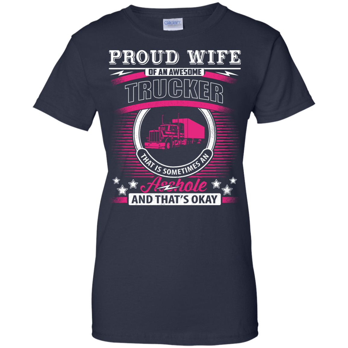 Proud Wife Of An Awesome Trucker-T-Shirt & Hoodie-Women's T-Shirt-Navy