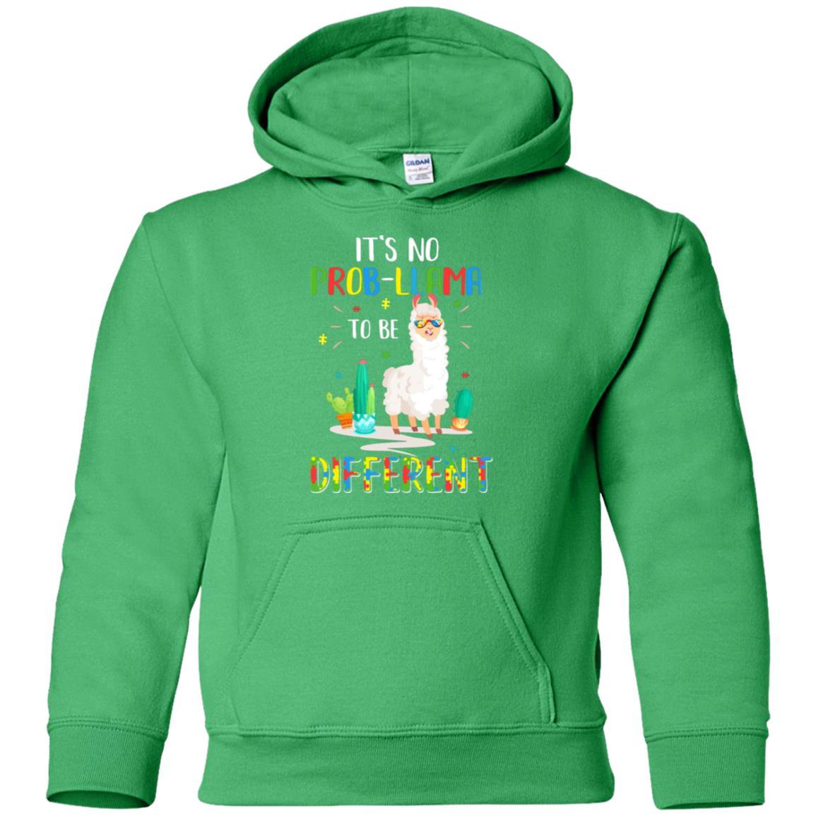 No Prob Llama To Be Different Llama Autism Awareness Gift Youth-Youth Shirt-Youth Pullover Hoodie-Irish Green