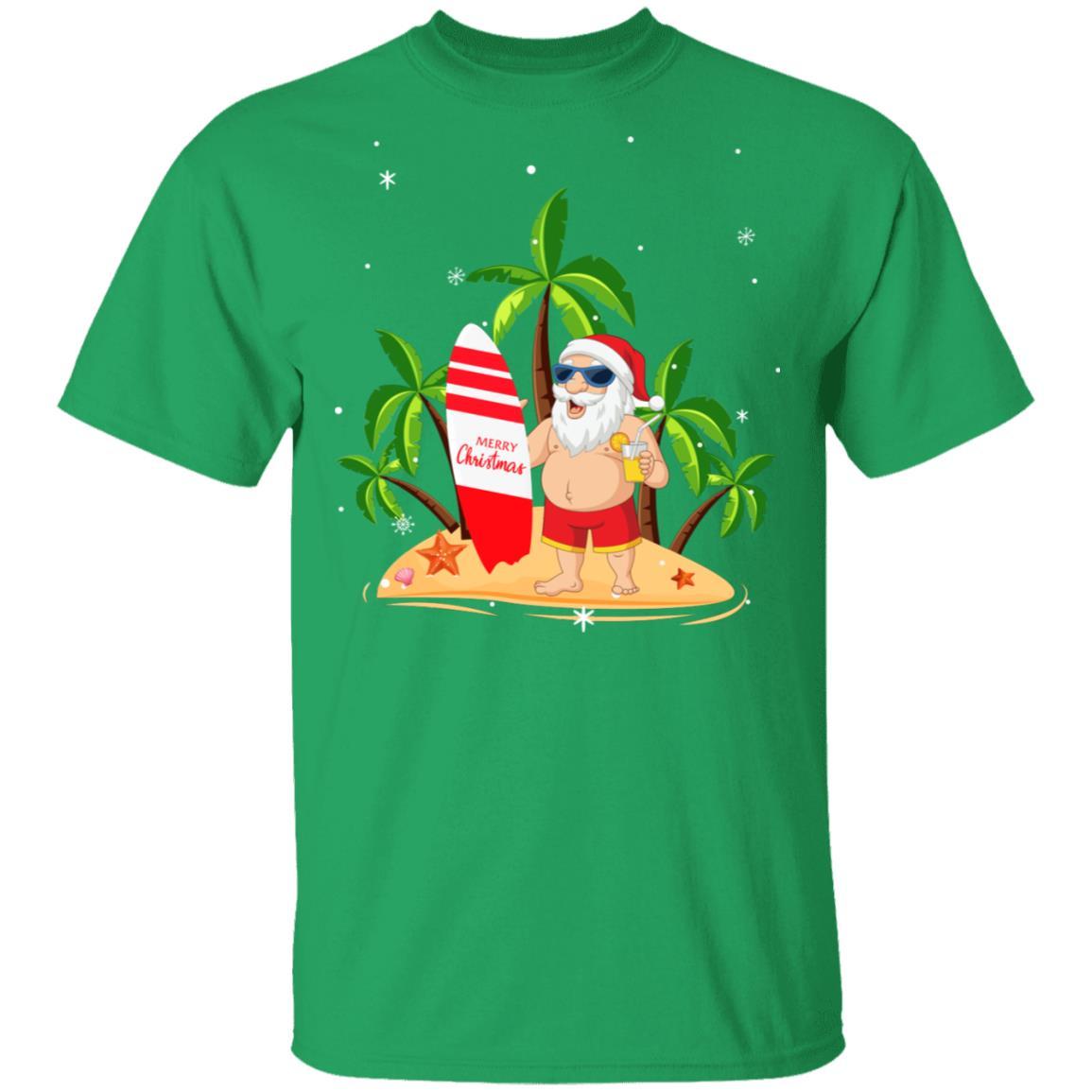 Merry Christmas In July Santa Hawaiian Surfing Summer-T-Shirt & Sweatshirt-Classic T-Shirt-Irish Green