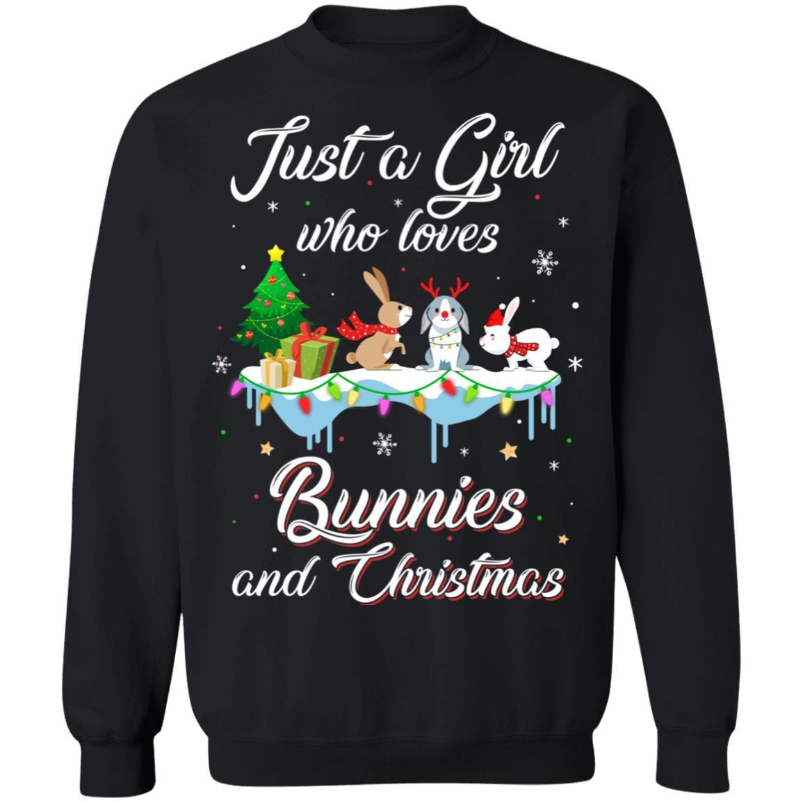 Just A Girl Who Loves Bunnies And Christmas Bunny Lover-T-Shirt & Sweatshirt-Crewneck Sweatshirt-Black