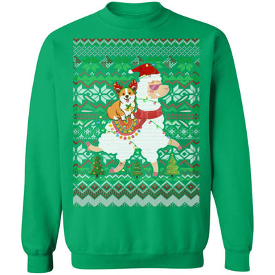 Funny Corgi Riding Llama Ugly Christmas Sweater Gifts-T-Shirt & Sweatshirt-Crewneck Sweatshirt-Irish Green