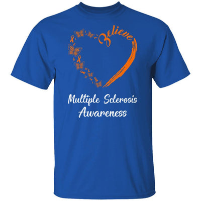 Butterfly Believe Multiple Sclerosis Awareness Ribbon Gifts-T-Shirt & Hoodie-Classic T-Shirt-Royal