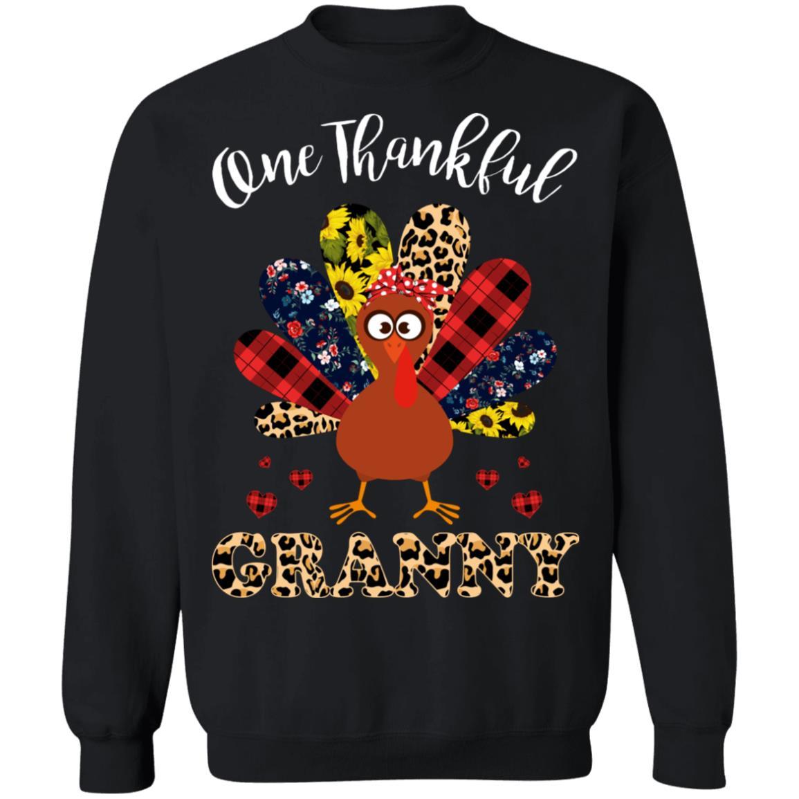 One Thankful Granny Leopard Turkey Thanksgiving Gift-T-Shirt & Sweatshirt-Crewneck Sweatshirt-Black