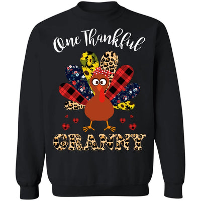 One Thankful Granny Leopard Turkey Thanksgiving Gift-T-Shirt & Sweatshirt-Crewneck Sweatshirt-Black