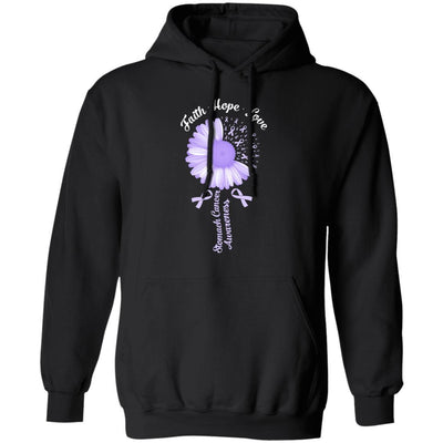 Faith Hope Love Periwinkle Stomach Cancer Awareness-T-Shirt & Hoodie-Pullover Hoodie-Black