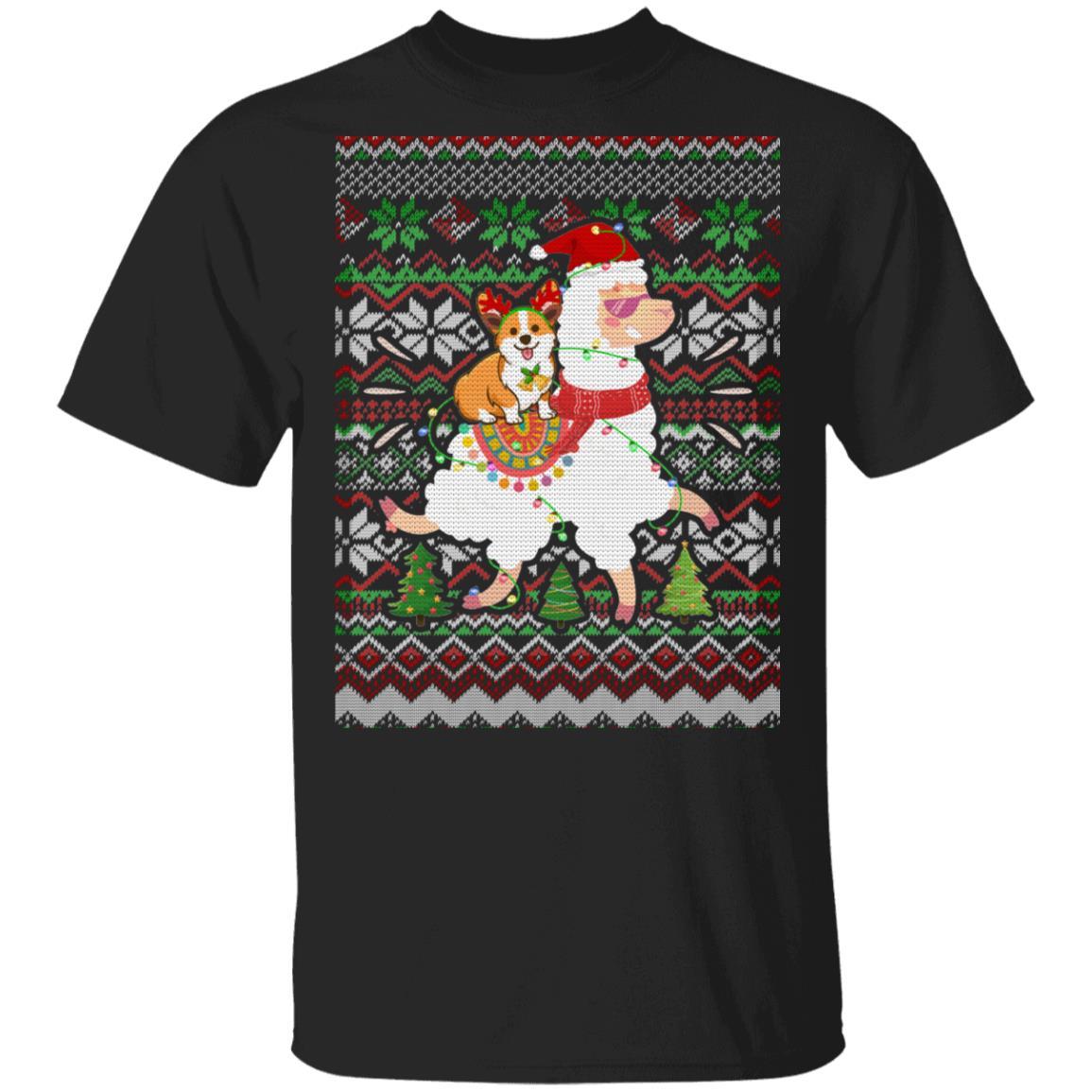 Funny Corgi Riding Llama Ugly Christmas Sweater Gifts-T-Shirt & Sweatshirt-Classic T-Shirt-Black