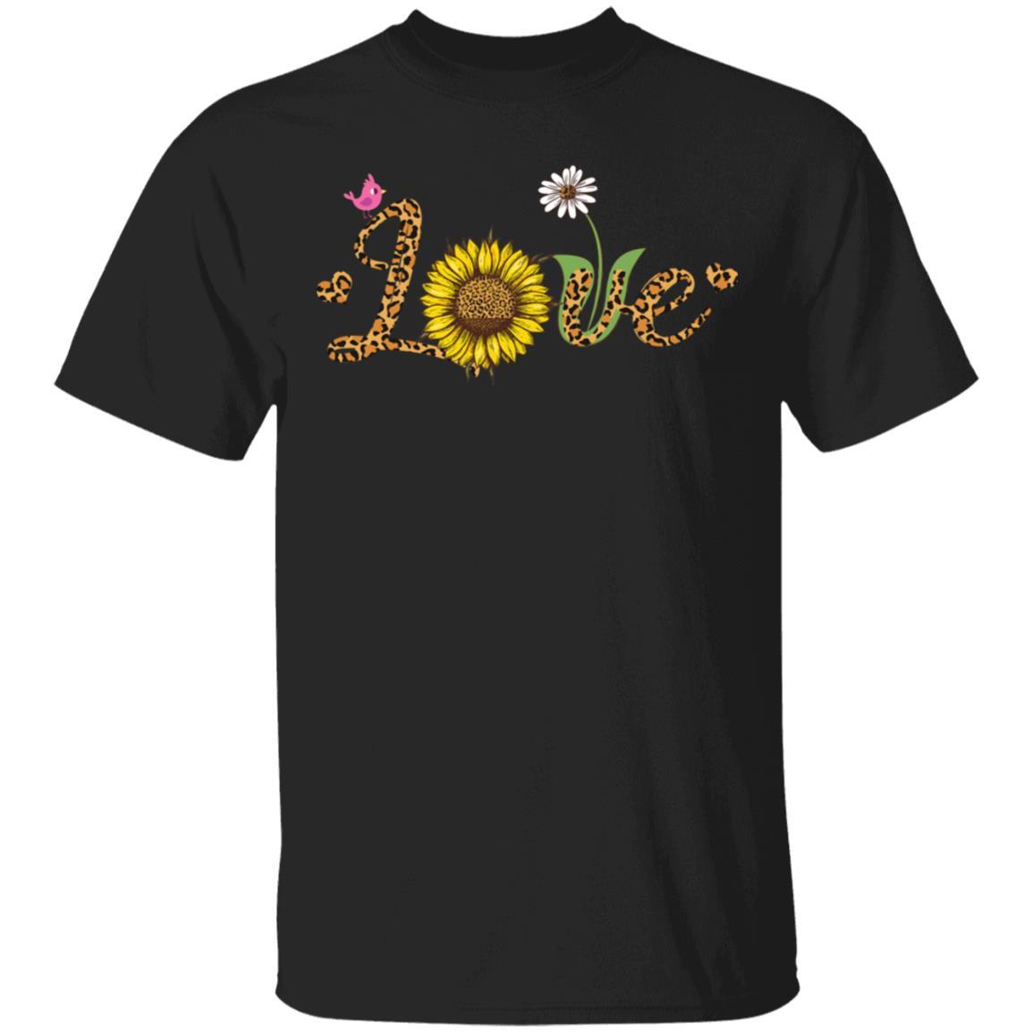 Love Sunflower Leopard Daisy Flower Bird Women Tee-T-Shirt & Tank Top-Classic T-Shirt-Black
