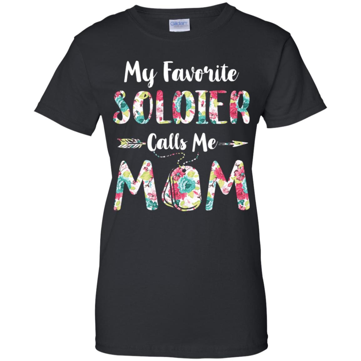 Floral My Favorite Soldier Calls Me Mom Mothers Day Gift-T-Shirt & Hoodie-Women's T-Shirt-Black