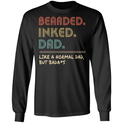 Bearded Inked Dad Funny For Daddy Papa Vintage-T-Shirt & Hoodie-Long Sleeve T-Shirt-Black
