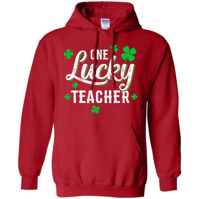 One Lucky Teacher Irish Shamrocks Funny St Patrick Day-T-Shirt & Hoodie-Pullover Hoodie-Red