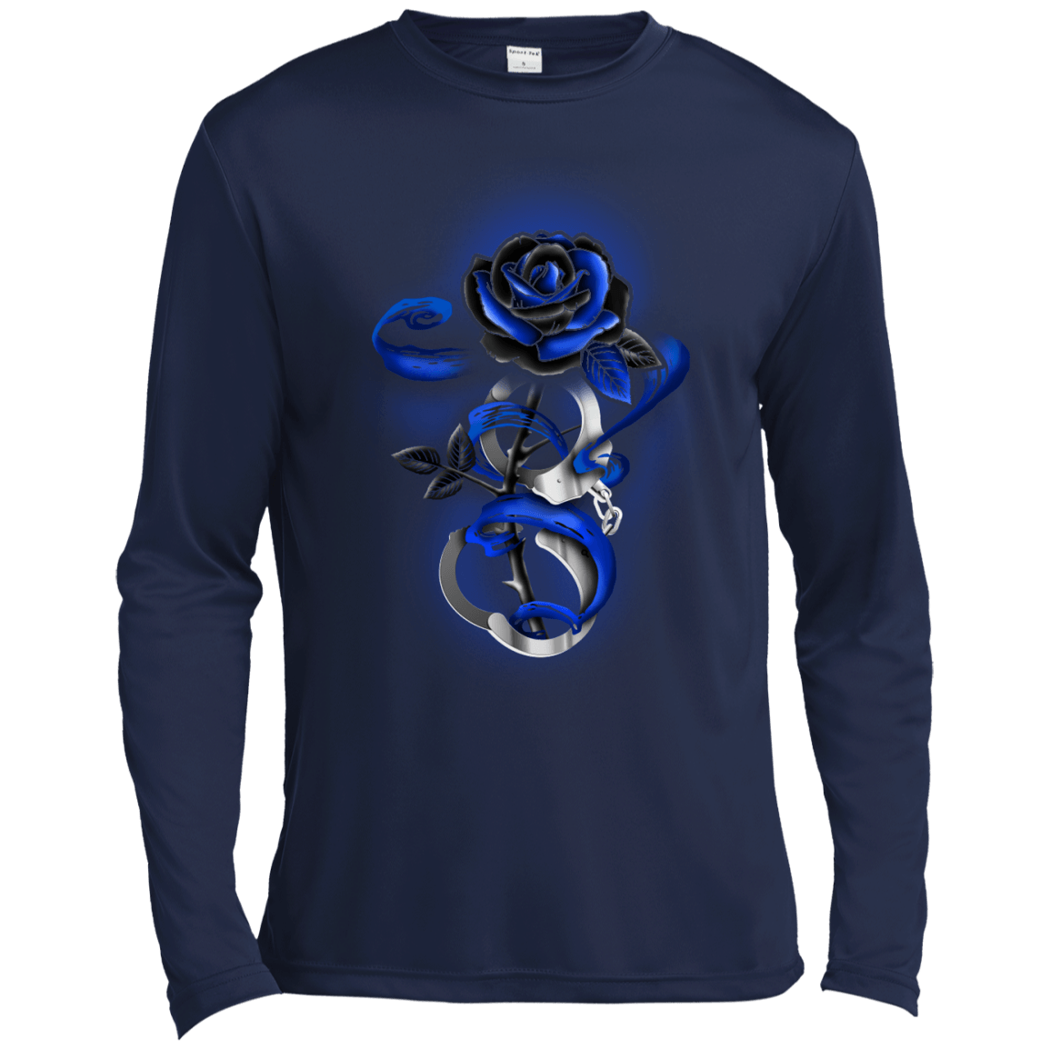 Rose tattoo Police Thin Blue Line-T-Shirt & Hoodie-Long Sleeve T-Shirt-Navy