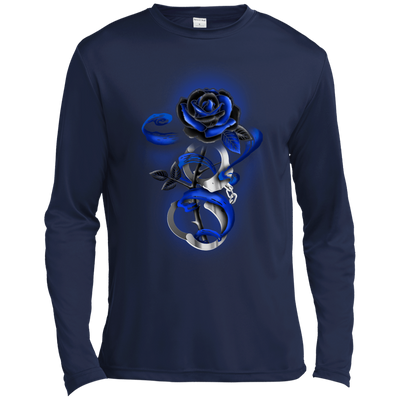 Rose tattoo Police Thin Blue Line-T-Shirt & Hoodie-Long Sleeve T-Shirt-Navy