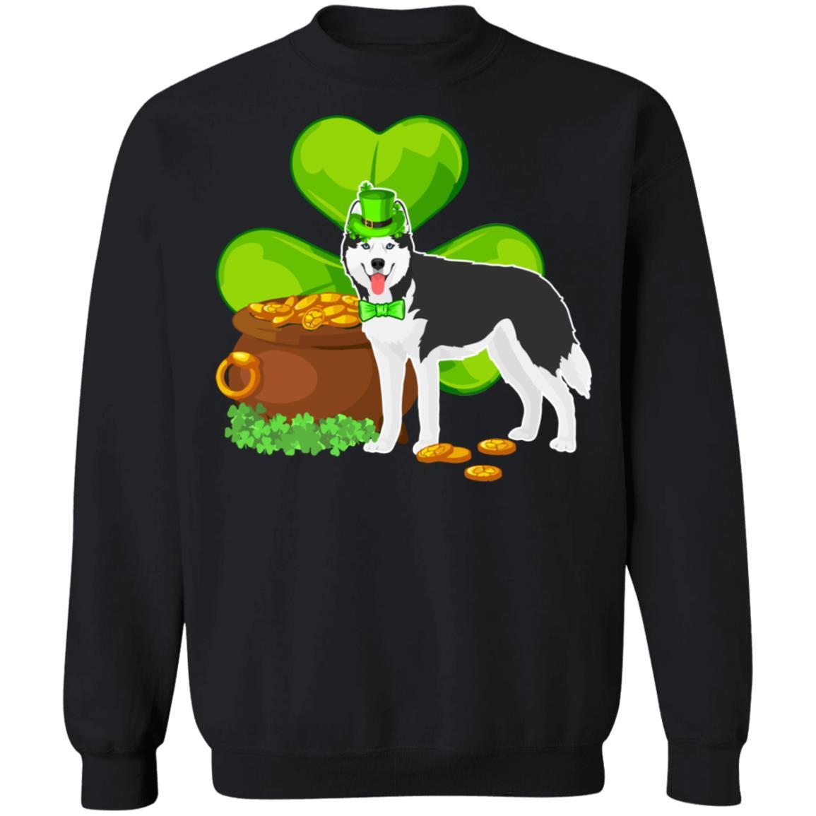 Husky St Patrick's Day Irish Dog Lover Funny Gifts-T-Shirt & Hoodie-Crewneck Sweatshirt-Black