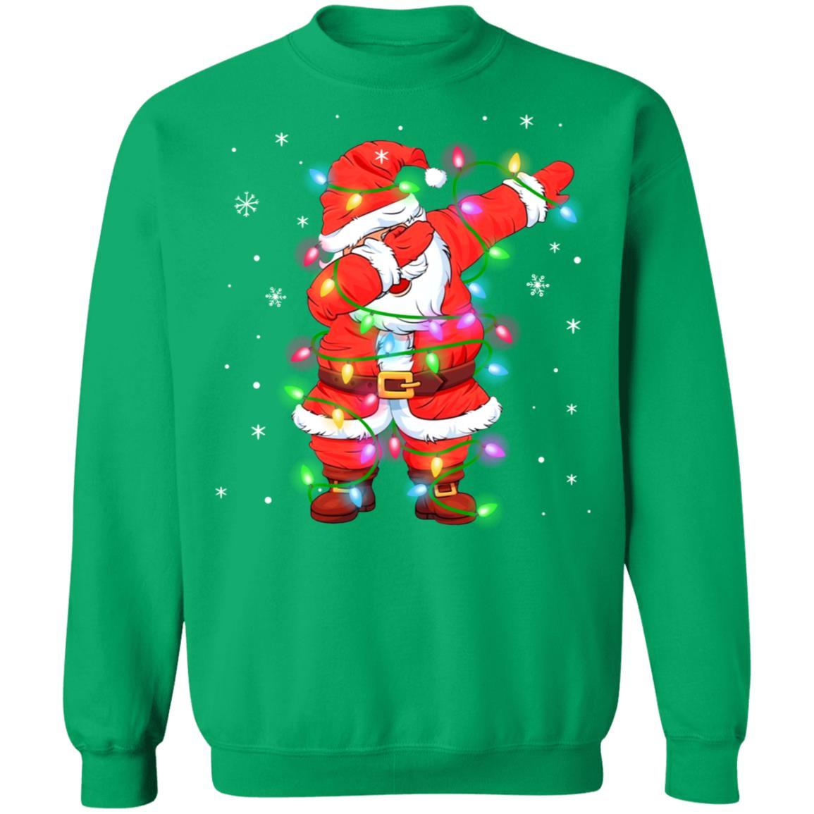 Dabbing Santa Shirt For Boys Girls Christmas Tree Lights-T-Shirt & Sweatshirt-Crewneck Sweatshirt-Irish Green