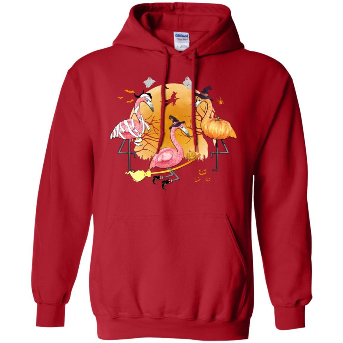 Flamingo Lover Funny Pumpkin Halloween Party-T-Shirt & Hoodie-Pullover Hoodie-Red