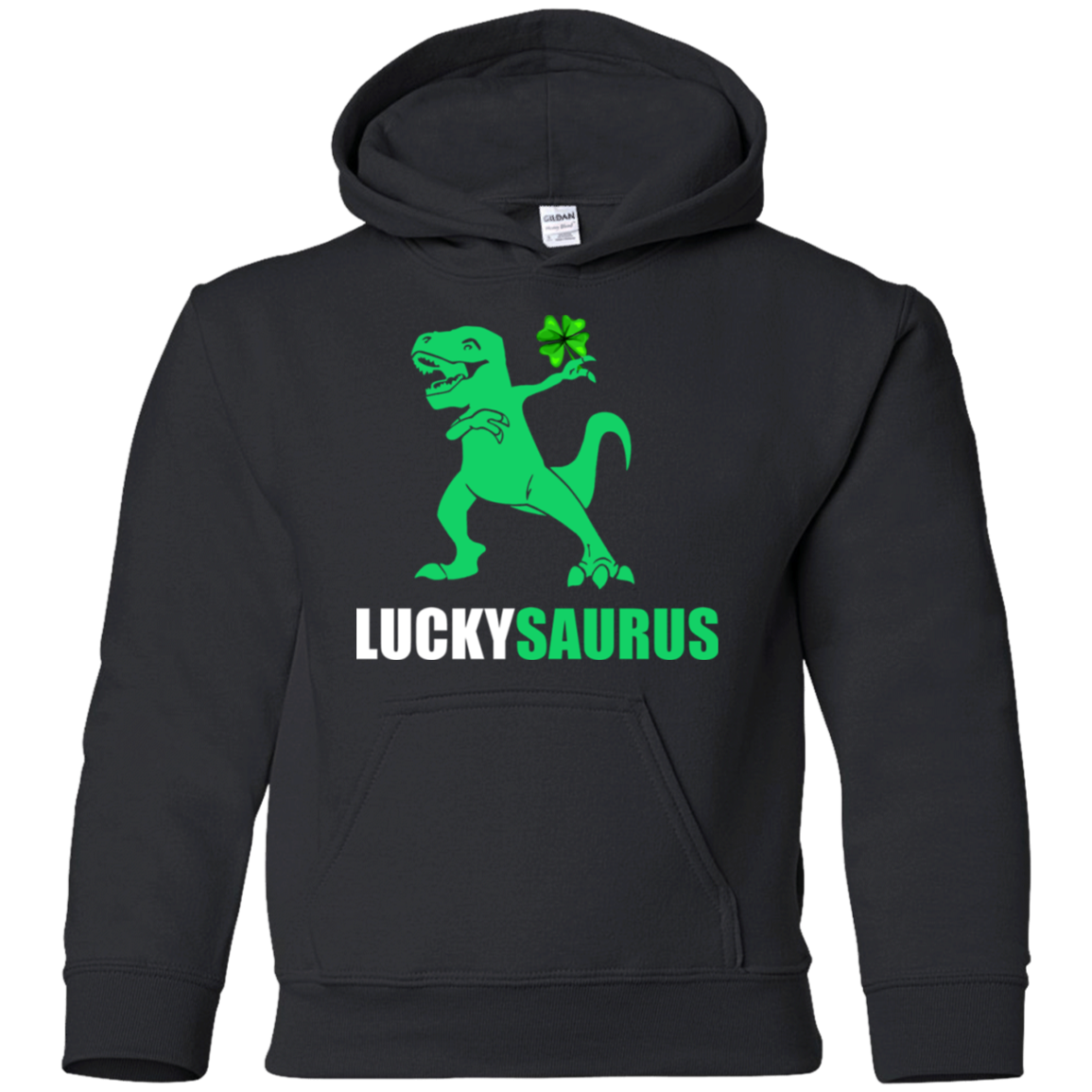 Irish Dinosaur Leprechaun St Patricks Day Luckysaurus Youth-Youth Shirt-Youth Pullover Hoodie-Black