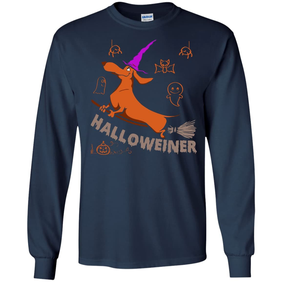 Halloweiner Halloween Dog-T-Shirt & Hoodie-Long Sleeve T-Shirt-Navy