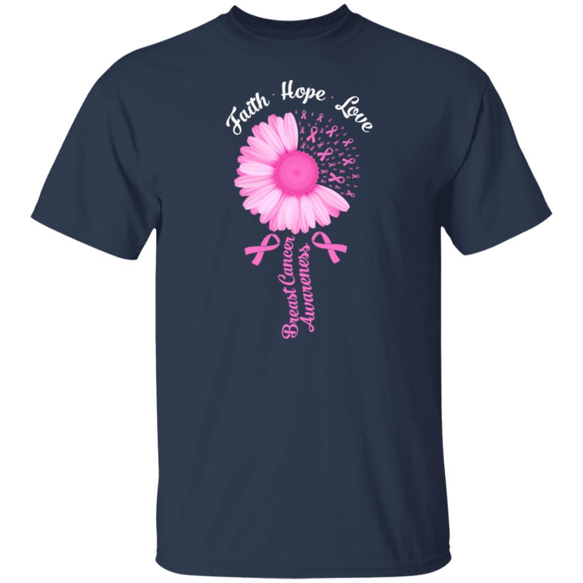 Faith Hope Love Pink Ribbon Breast Cancer Awareness-T-Shirt & Hoodie-Classic T-Shirt-Navy