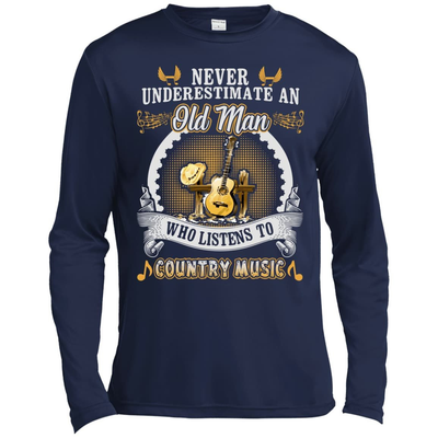 An Old Man Listen To Country Music-T-Shirt & Hoodie-Long Sleeve T-Shirt-Navy