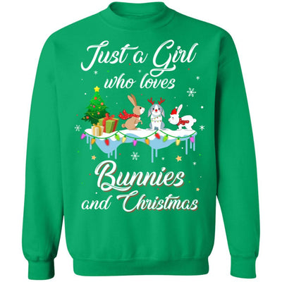 Just A Girl Who Loves Bunnies And Christmas Bunny Lover-T-Shirt & Sweatshirt-Crewneck Sweatshirt-Irish Green