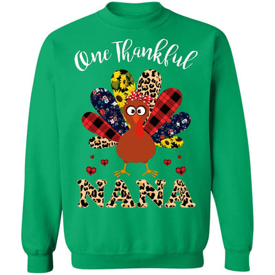 One Thankful Nana Leopard Turkey Thanksgiving Gift-T-Shirt & Sweatshirt-Crewneck Sweatshirt-Irish Green