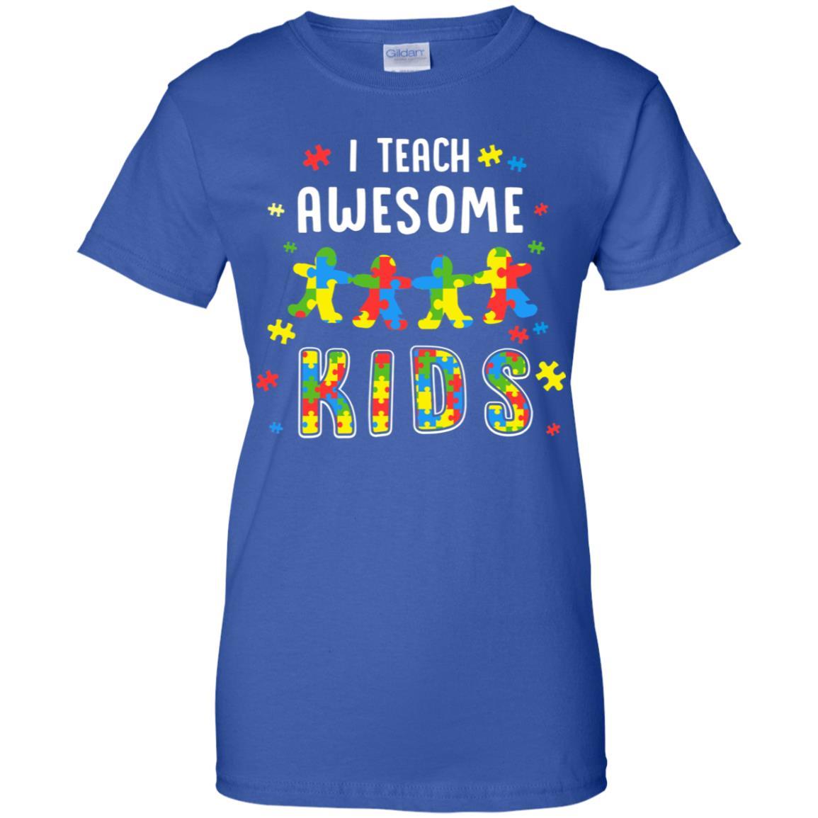 I Teach Awesome Kids Autism Awareness Puzzle Teacher-T-Shirt & Hoodie-Women's T-Shirt-Royal