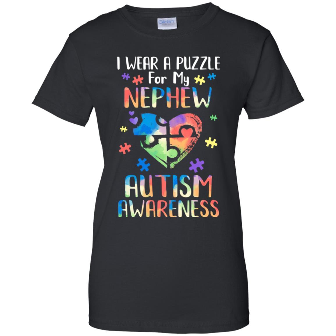 I Wear A Puzzle For My Nephew Autism Awareness-T-Shirt & Hoodie-Women's T-Shirt-Black