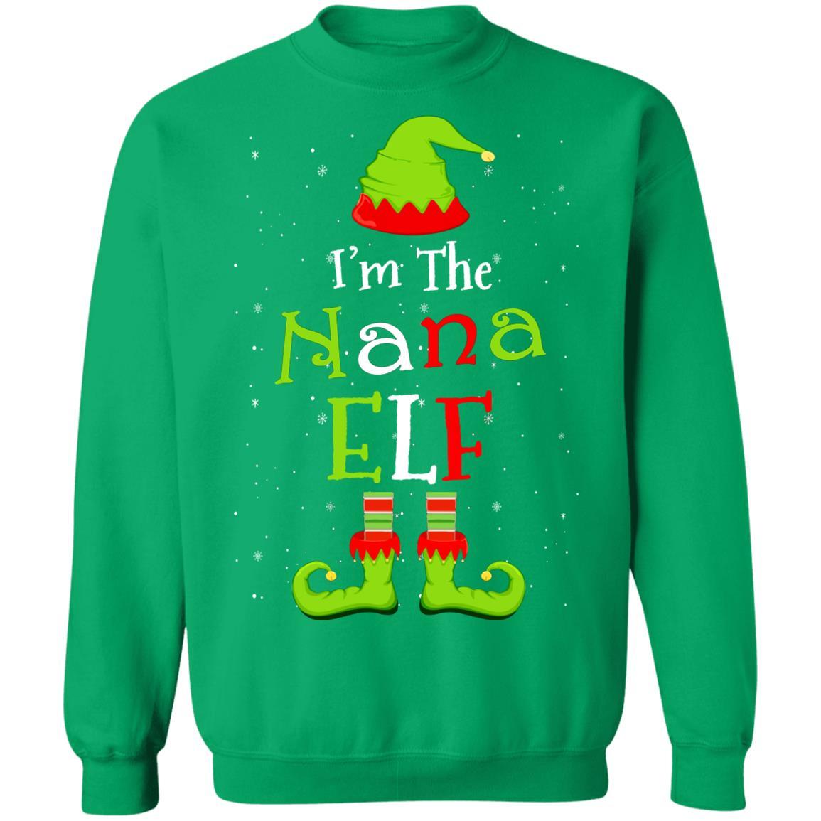 I'm The Nana Elf Family Matching Funny Christmas Group Gift-T-Shirt & Sweatshirt-Crewneck Sweatshirt-Irish Green