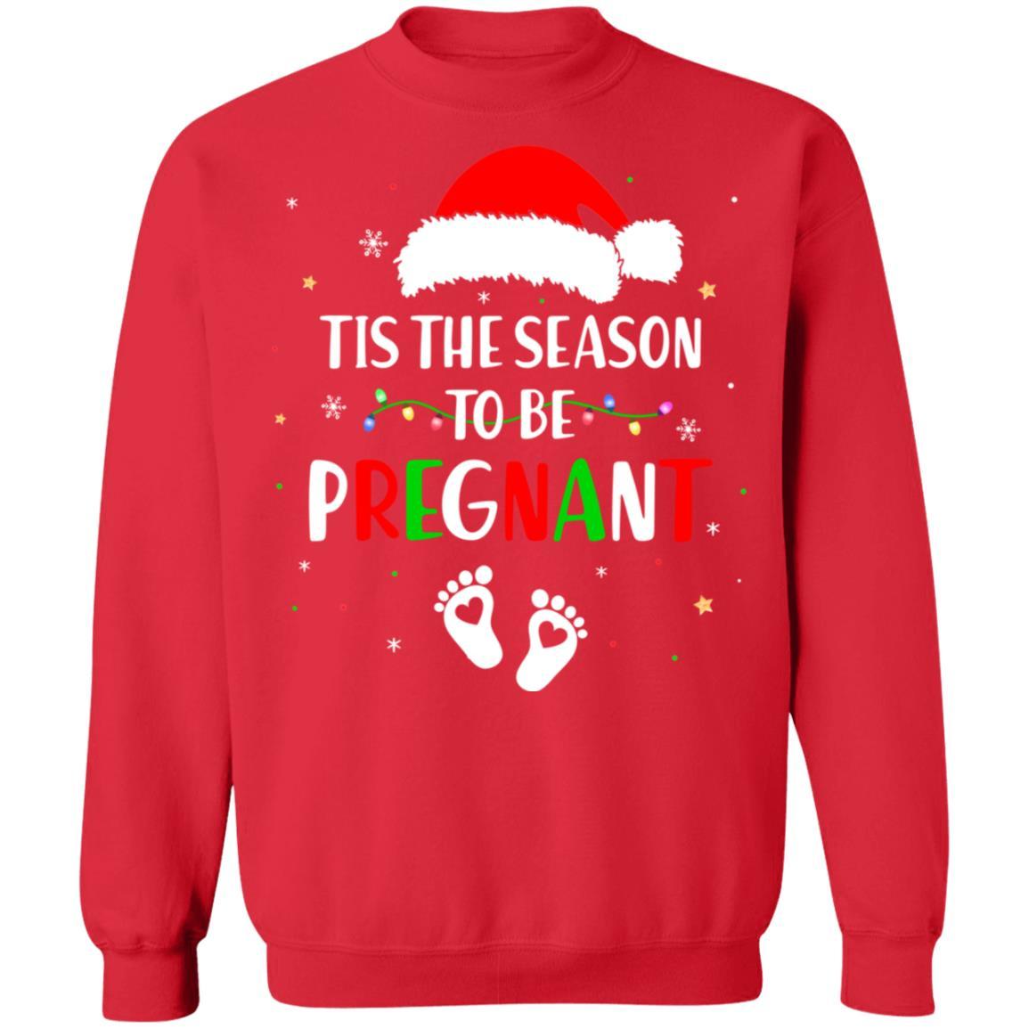 Tis The Season To Be Pregnant Funny Pregnancy Announcement-T-Shirt & Sweatshirt-Crewneck Sweatshirt-Red